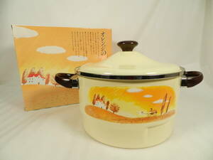 [C2159] beautiful goods Showa Retro orange. dream apron horn low .. saucepan 25cm 7L eyes plate attaching OD-4 original box 