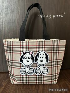 ハンドメイド＊タータンチェック　トートバッグ＊SNOOPYワッペン