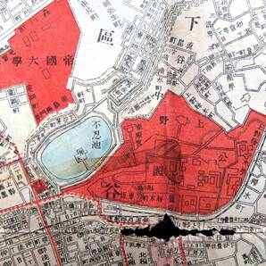 明治38年 古地図「東京全図 各電車及鉄道案内」約77.5×55cm 帝国大学 吉原 砲兵工廠 陸軍士官学校 の画像7