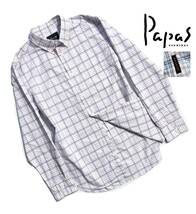 最高級【定価2.5万】Papas+ パパス プラス BD チェックシャツ M メンズ ロゴタブ【高清涼感】送料370円 春夏向け 日本製 _画像1