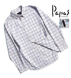 最高級【定価2.5万】Papas+ パパス プラス BD チェックシャツ M メンズ ロゴタブ【高清涼感】送料370円 春夏向け 日本製 