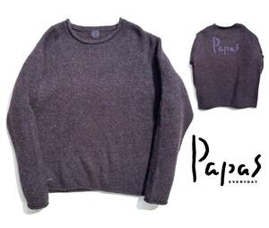 定価4.5万超【LL(52)】Papas パパス アルパカニット LL(52) クルーネック セーター ウール ロゴワッペン【着心地抜群の一着】日本製 メンズ