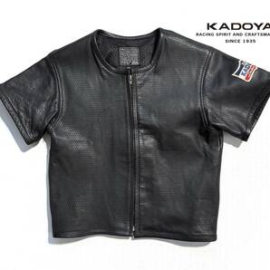 名作【牛革】KADOYA カドヤ 半袖 ライダースジャケット M パンチングレザー【ロゴ刺繍ワッペン】牛革 裏メッシュ K's LEATHER 黒 春夏の画像1