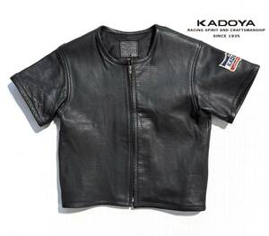 名作【牛革】KADOYA カドヤ 半袖 ライダースジャケット M パンチングレザー【ロゴ刺繍ワッペン】牛革 裏メッシュ K's LEATHER 黒 春夏