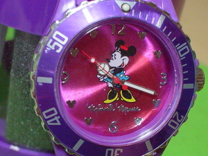 DISNEY Minnie Mouse wristwatch purple case attaching unused goods 