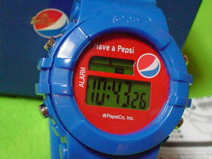珍品　デザイン　ノベルティー　PEPSI　デジタル　腕時計　ブルー　ケース付　未使用品