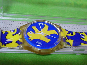 珍品　デザイン　SWATCH　SWISS　AG１９９３　動物デザイン　腕時計　イエロー　ケース付　未使用品