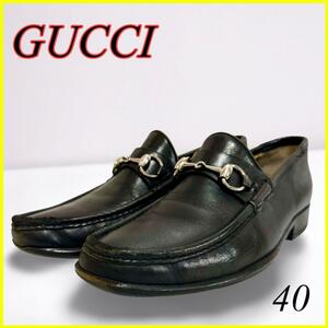 【人気】GUCCI グッチ ビットローファー ローファー ホースビット レザー 本革 ブラック 黒 イタリア製 ビジネスシューズ 40（25㎝相当）