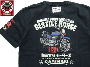 新品 カミナリＴシャツ マッハ750Ⅲ 黒XL 雷 じゃじゃ馬半袖tシャツ カミナリモータース 昭和の名車旧車 エフ商会 カットソー KMT-183　