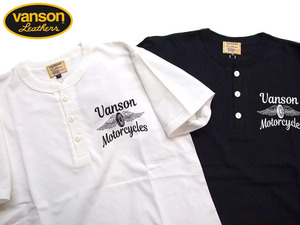 新品 VANSON バンソン 白M ヘンリーネックTシャツ メンズ半袖t 212 バイカーtシャツ カットソー