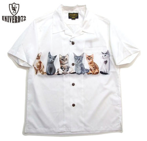 新品 UNIVERD72 アロハシャツ 白M ネコ柄 ユニバード72 キャット柄シャツ 子猫シャツ