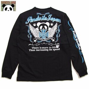 新品 パンディエスタ ロングTシャツ 黒XL ピンストライプ 熊猫バイカー刺繍ロンT メンズロンt PANDIESTA カットソー 533600 新着