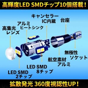 T10 T16 LED バルブ ホワイト 4個 10SMD 12V 24V CANBUS キャンセラー ポジション バックランプ ウインカー ナンバー 明るい 爆光 車検対応の画像9