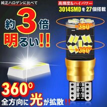 T10 T16 LED バルブ ウェッジ ホワイト 4個 爆光 27連 12V CANBUS キャンセラー ポジション ナンバー灯 メーター パネル球 明るい 車検対応_画像2