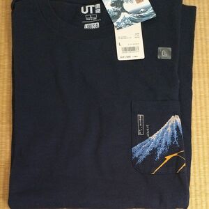 ユニクロ　葛飾北斎 富嶽三十六景 山下白雨 Tシャツ　北斎ブルー