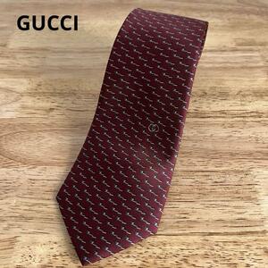 極美品　GUCCI　グッチ　ボルドー　総柄シルクネクタイ　ワンポイントロゴ　GG