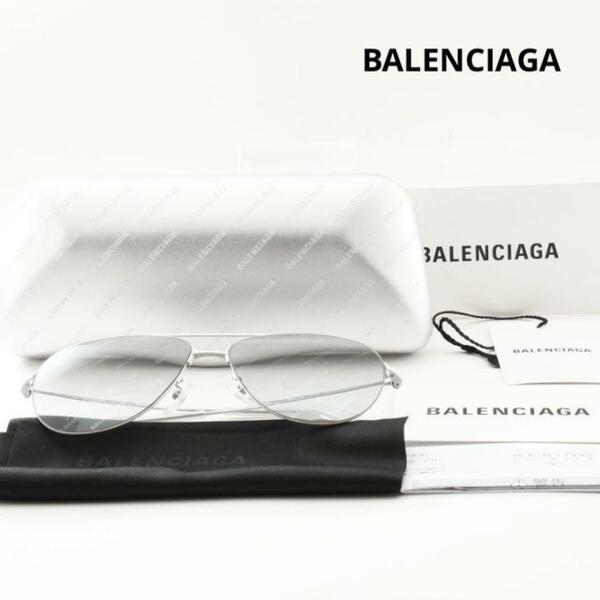 バレンシアガ　総ロゴ柄レンズ　サングラス　シルバー　付属品完備　メガネ