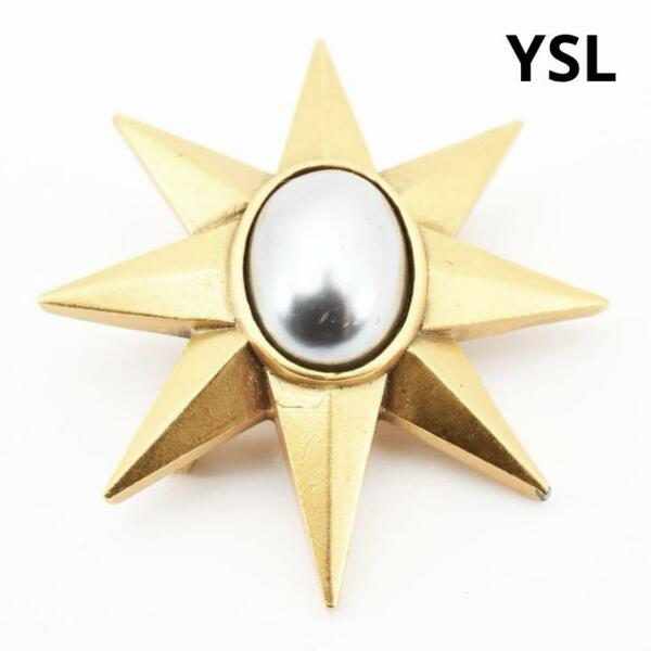 イヴサンローラン　星　スター　ブローチ　ゴールド　ストーン　YSL　アクセサリー