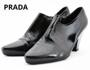  Prada эмаль лодыжка ботинки ботиночки чёрный черный pa палатка каблук 38