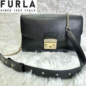 【フルラ】メトロポリス　ショルダーバッグ　チェーン　ブラック　レザー FURLA チェーンショルダー 匿名配送