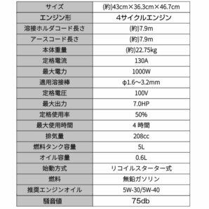 1円 エンジン溶接機 発電機兼用溶接機 ガソリンエンジン溶接機 100V 最大出力1000W 定格使用率50％ MMA 照明 電源 金具 補修 鉄板 sg030の画像10