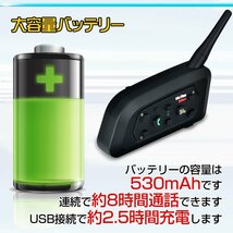 送料無料 バイク インカム 2台セット インターコム 音楽 ワイヤレス v6 タンデム トランシーバー Bluetooth マイク 防水 ハンズフリーee200_画像6