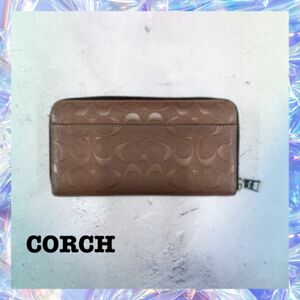 COACH 長財布 シグネチャーメンズ ラウンドジッパーウォレット ブラウン