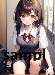 オリジナル　女の子 一点もの イラストポスター 同人 アニメ ポスター 美少女 美人 A4 超高画質 高品質 制服 54