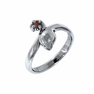  ring . Sune -k one bead garnet 18k white gold 1 month. birthstone Cobra ring 