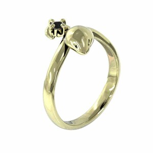k18 yellow gold snake ring one bead stone black diamond Cobra ring 