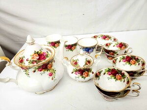 CK◇ ROYAL ALBERT ロイヤルアルバート Old County Roses ティーセット カップ&ソーサー ティーポット シュガーポット マグカップ 金彩