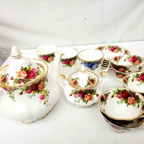 CK◇ ROYAL ALBERT ロイヤルアルバート Old County Roses ティーセット カップ&ソーサー ティーポット シュガーポット マグカップ 金彩の画像1