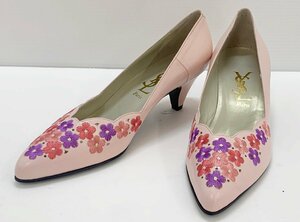 [fns★] Yves Saint Laurent イヴ・サンローラン 靴 シューズ パンプス ヒール レディース 花 桜 刺繍 ピンク系 35 1/2