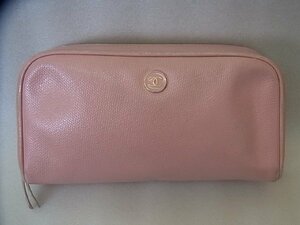 【本物保証】 CHANEL シャネル ココボタン ポーチ ピンク コスメポーチ ココマーク レザー