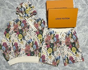 箱 LOUIS VUITTON 22AW ルイヴィトン ヴァージル セットアップ フラワーグラフィック 花柄 ジャガードパーカー ハーフ ショートパンツ XL M