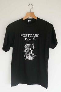 【新品】Postcard Record Tシャツ M ネオアコ ギターポップ bk　オルタナ バンドT ドラム ネコ