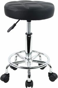 KKTONER 丸回転スツール キャスター付き 昇降椅子 PUレザー 高さ調節可能 製図作業椅子 カウンターチェア オフィスチェア