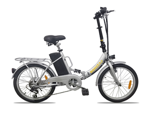 モペット版電動自転車 E-BIKE20PLUS-L 36Vリチウムイオンバッテリー版　SHIMANO製6段変速付 20インチ シルバー　布カゴ付き