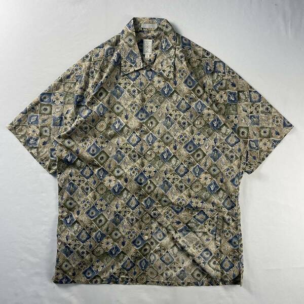 US Vintage 90s Burma Bibas コットン100% くすみカラー エスニック 民族 魚柄 アート アーガイル デザインシャツ