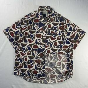 US Vintage 90s 417 VAN HEUSEN コットン100% アート クレイジーパターン 幾何学模様 総柄 デザインシャツ