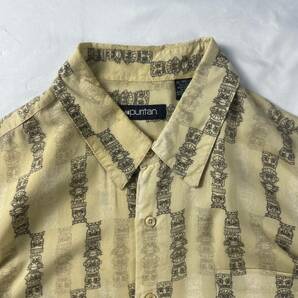 US Vintage 90s puritan レーヨン100% 民族 エスニック プリミティブ トーテムポール 総柄 デザインシャツ の画像4