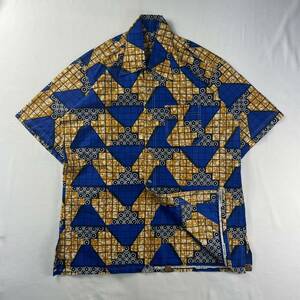 Vintage Unknown コットン100% アフリカンモチーフ 民族 幾何学模様 バティック 総柄 デザインシャツ