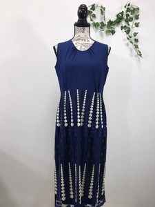 2408 [ Showa Retro King sibelle ] old clothes modern Vintage waist switch no sleeve race One-piece size :13 color : navy 