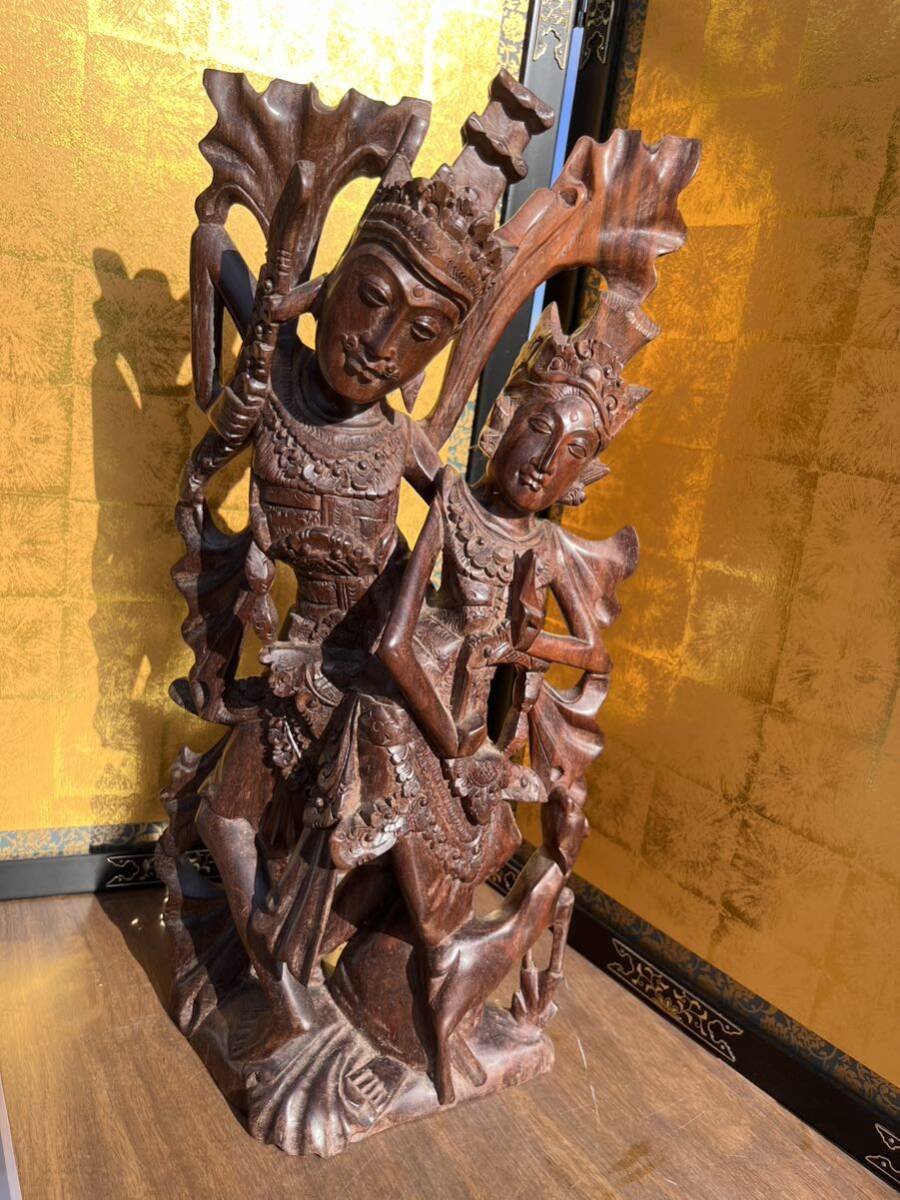 Figur, Holzschnitzerei, Bali-Skulptur, verschiedene Waren, Innenausstattung, Souvenir, Höhe ca. 49 cm, schwarzes, indonesisches Bali-Objekt aus Holz, handgemachte Werke, Innere, verschiedene Waren, Ornament, Objekt