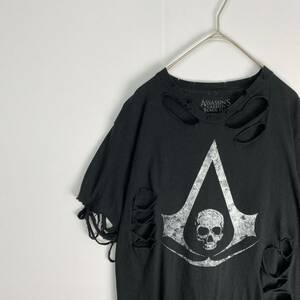 【半袖Tシャツ　ダメージ加工　アサシンクリード　黒　古着】