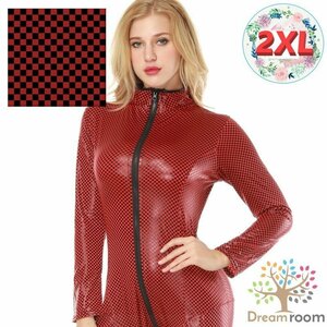 sexy checker flag pattern body suit circuit [ red 2XL] body navy blue race queen cosplay Leotard M-075-rd