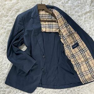 【最高級】バーバリーロンドン【実寸L〜XL相当　メガチェック】BURBERRY LONDON テーラードジャケット　背抜き　ノバチェック　ネイビー