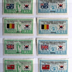 【稀少・韓国記念切手!!】⑲ 国連軍参戦・旗切手43種 未使用NH 型価83万Wonの画像2