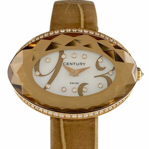  Century CENTURY time jem wristwatch PG leather diamond quartz white lady's [ used ]