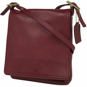  Coach COACH Logo shoulder bag diagonal .. stitch shoulder bag leather red lady's [ used ]
